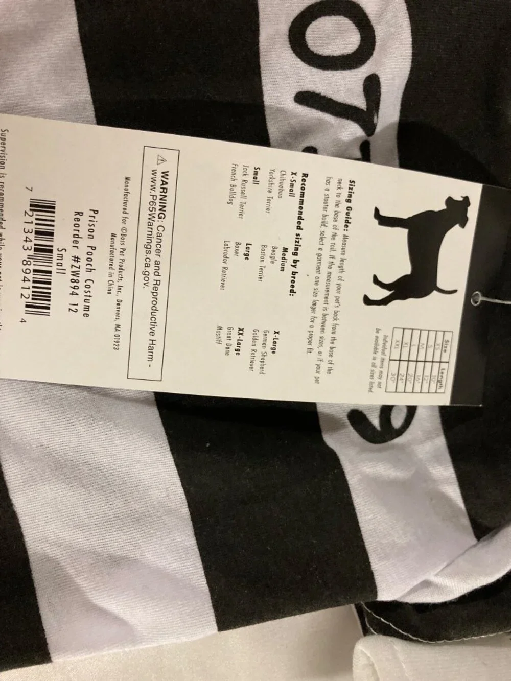 Prison Pooch Costume Dog Outfit Small Black & White Striped Shirt & Hat